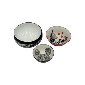 Disney Mickey Mouse Love Mickey Ceramic Nesting Bowl Set 3 xoxo Black White Red